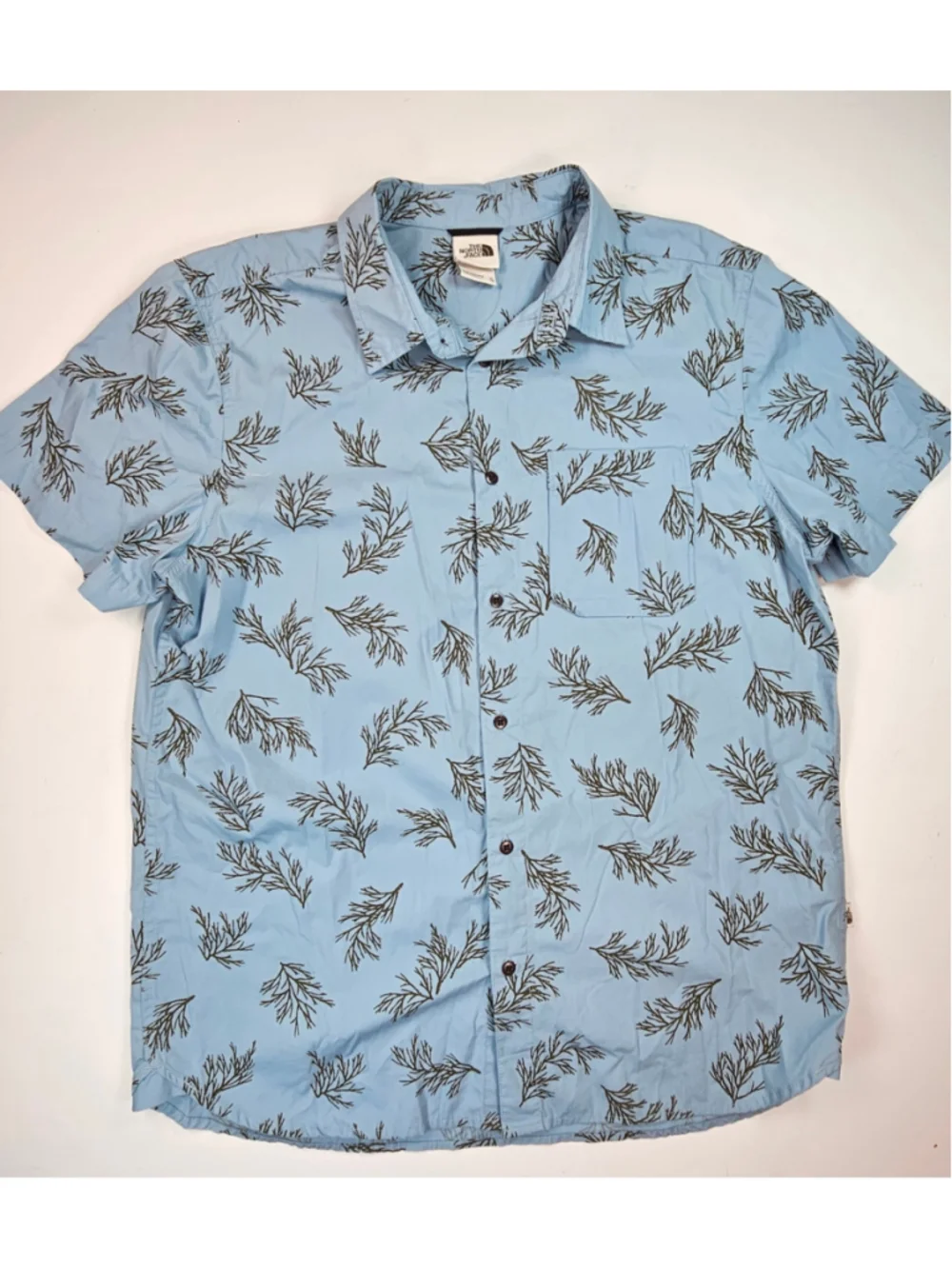 The North Face Shirt Mens XL Light Blue Camping Print Short Sleeve Button Up